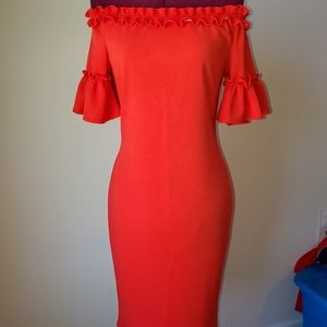 Red off shoulder dress
